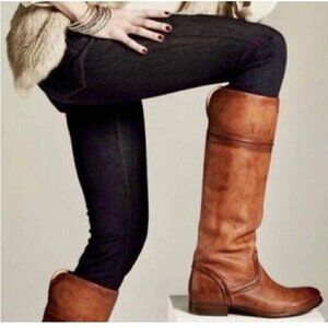Frye Melissa Trapunto Knee High Brown Leather Pull On Boots - Size 6